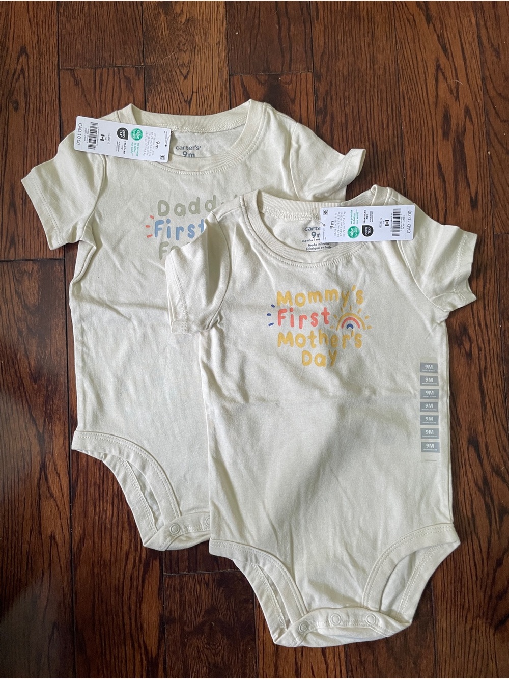 NWT Carter's Cream Short-Sleeve First Mother's Day' and Father’s day One-Pieces